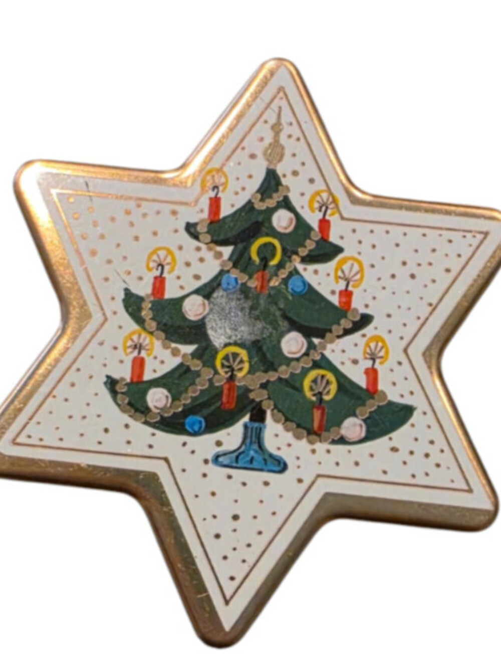 Vintage Star Shaped Tin SWISS MADE 3 1/2" X 1/2" Empty Never Used Christmas Tree